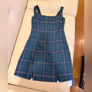 Cider Green & Navy Plaid Pinafore Dress
